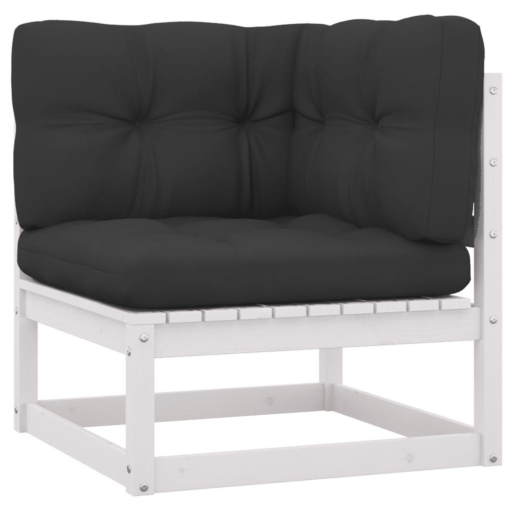9-tlg. Garten-Lounge-Set mit Kissen Weiss Kiefer Massivholz